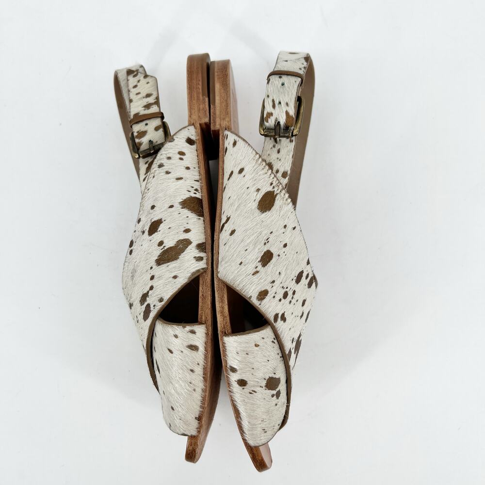 Either Or Crossband Calf Hair Sandals Womens 8 White Tan Animal Print Sling Back - Picture 6 of 8